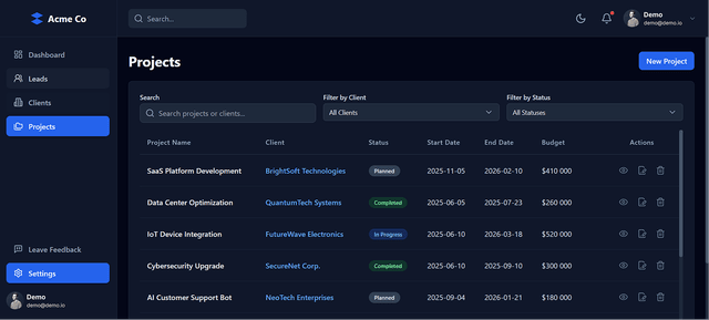CRM MVP launched in 3 business days project preview